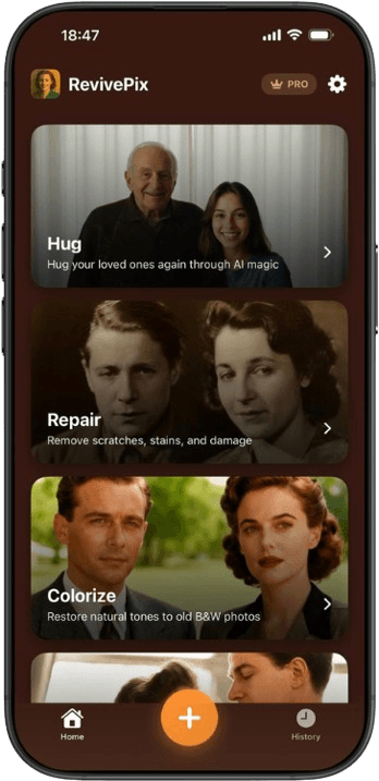 RevivePix app preview on iPhone